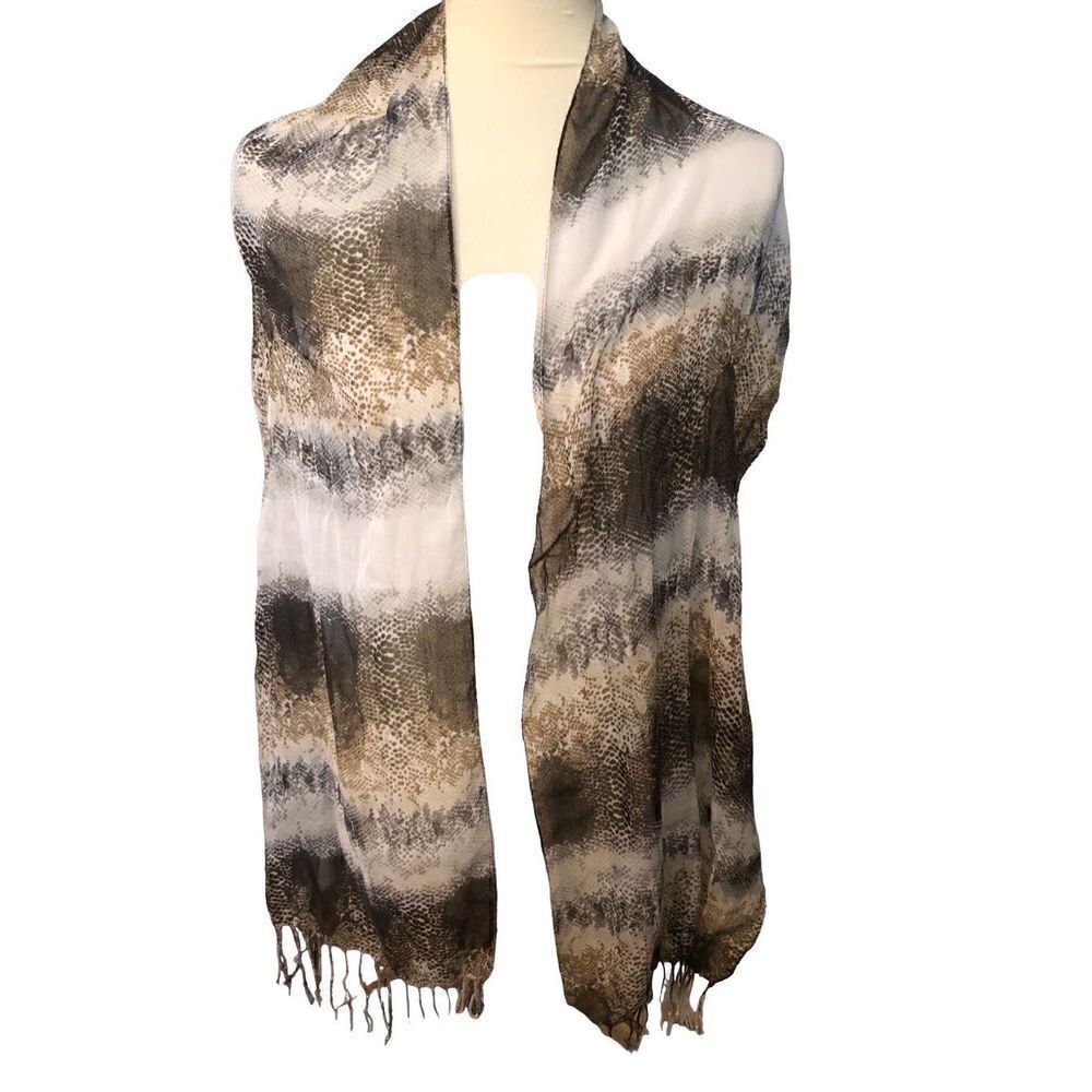 Reptile print near sheer fringed shawl or scarf swimsuit cover